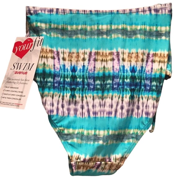 New Avenue Plus Size 26 Swim Bikini Bottom w Waist and Tummy Concealer Panel - Picture 2 of 6